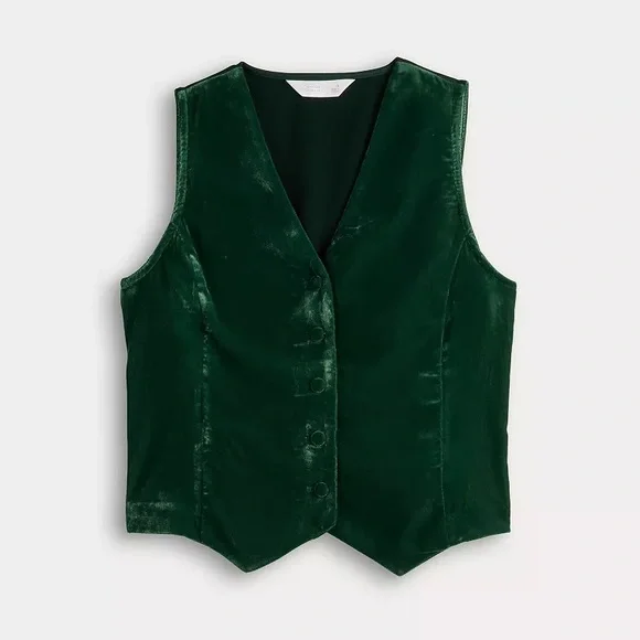NWT LC Lauren Conrad Velvet V-Neck Vest Green Size L - Picture 5 of 6
